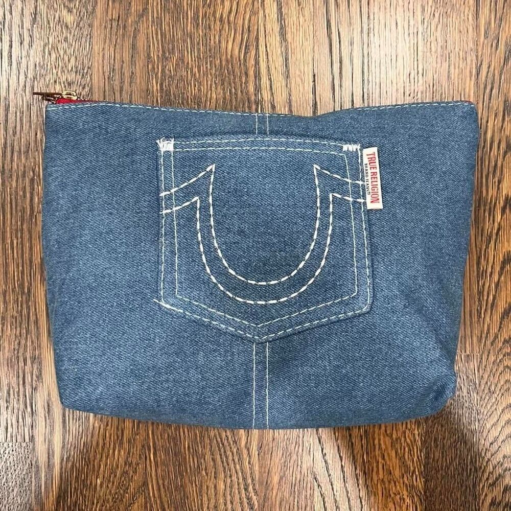true religion cosmetics jean bag blue denim / navy makeup bag toiletry
